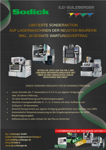 Limitierte Sonderaktion auf Lagermaschinen von Sodick